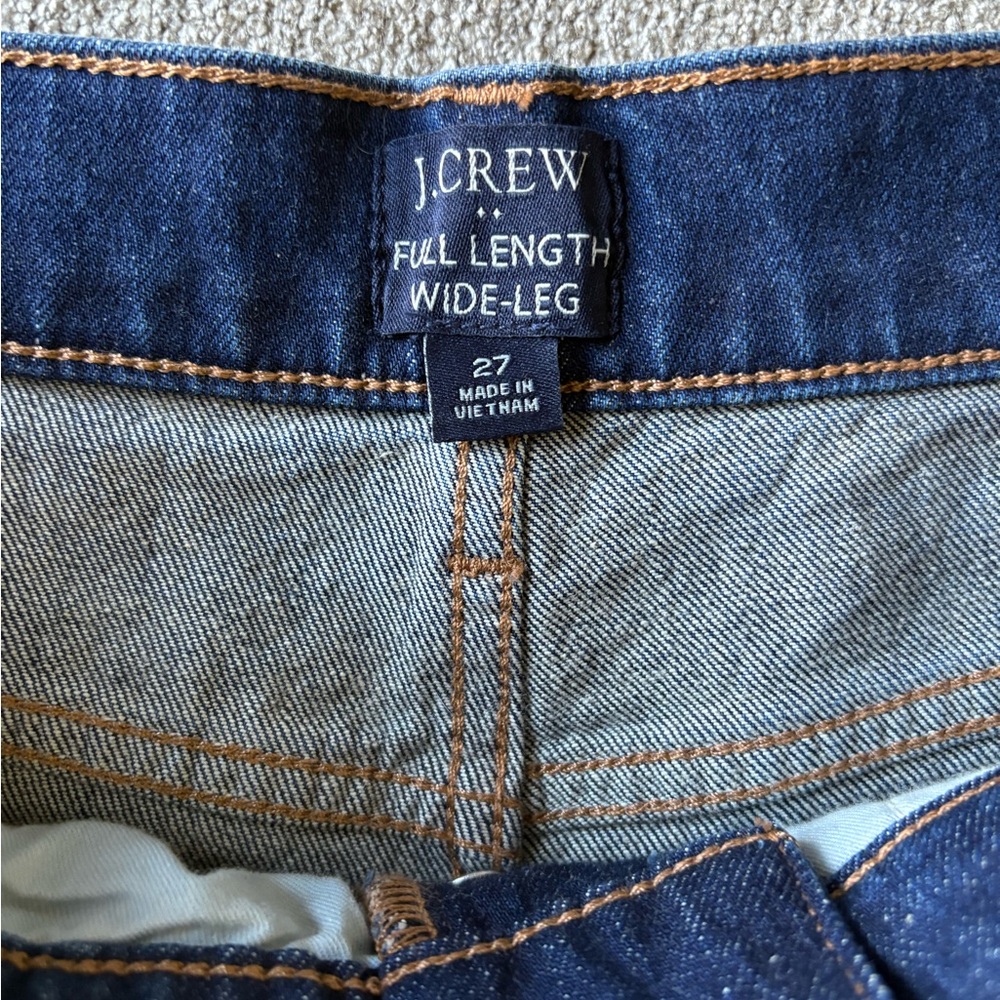 J.Crew Full Length Wide-Leg Denim Jeans Size 27 Dark Wash Button Fly - Picture 9 of 12